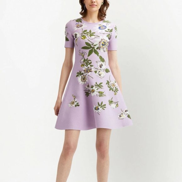 NEW OSCAR DE LA RENTA Jacquard-Knit Passionflower Dress size XS #1177 - Picture 3 of 12